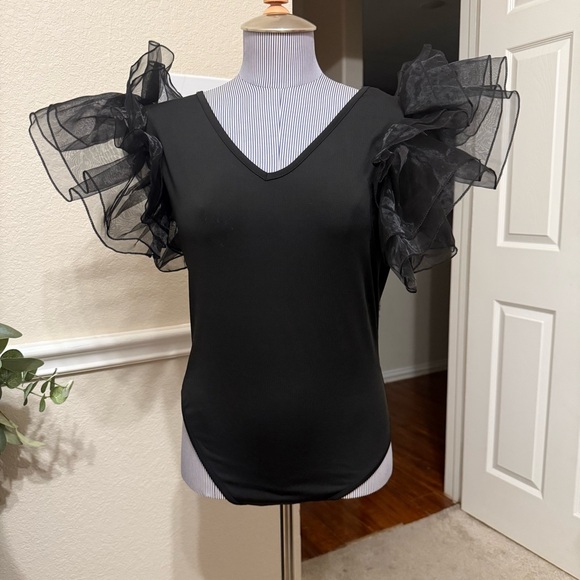 Bodysuit for Women Mesh Puff Short Sleeve Large - Picture 9 of 12